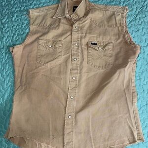 Men's Sleeveless Wrangler Pearl Snap Western Shirt - Tan Size XL
